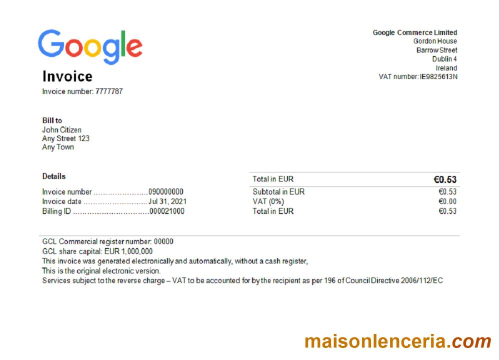 USA Google invoice template